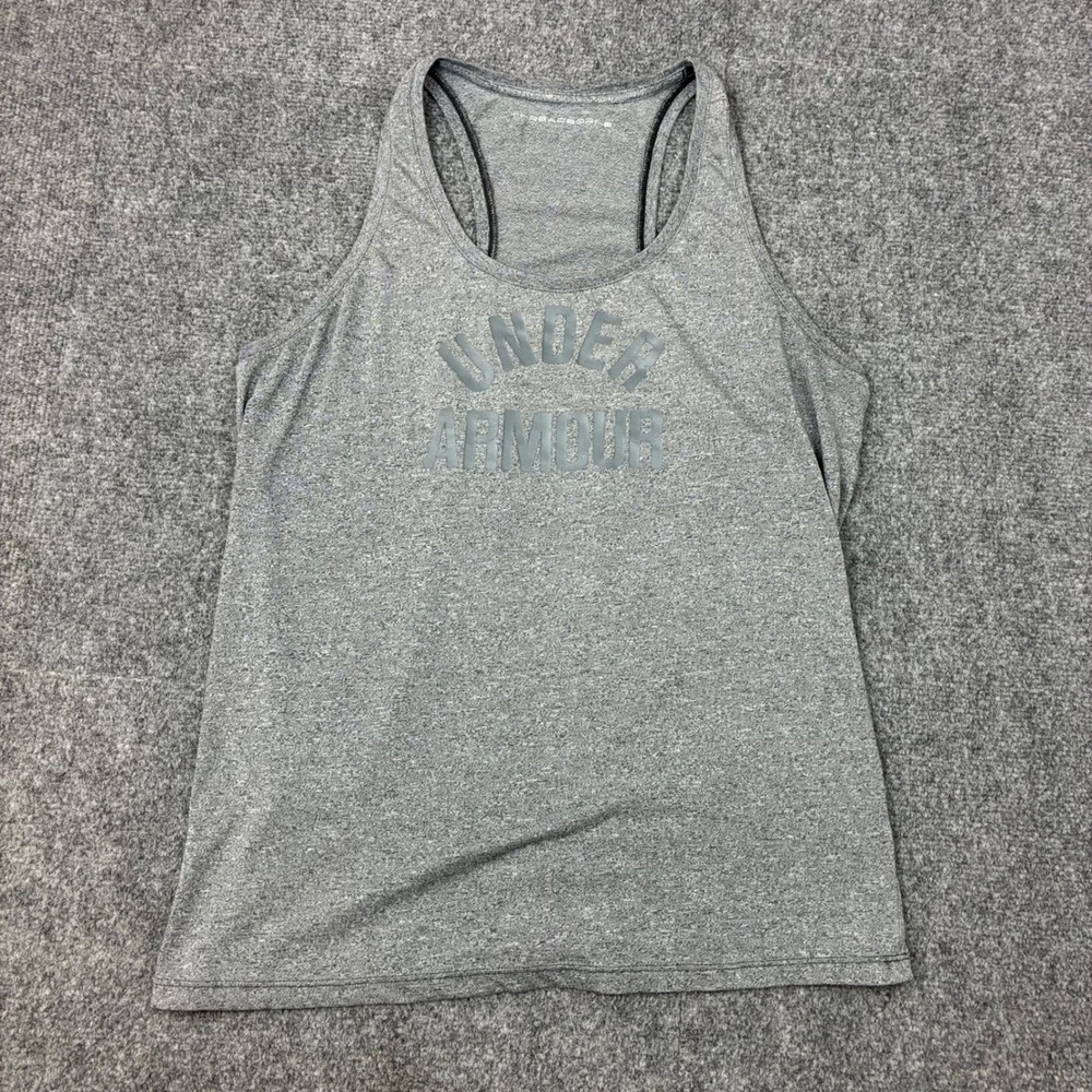 Under Armour Threadborne Womens Grey Heather Racerback Tank Top Logo Size M